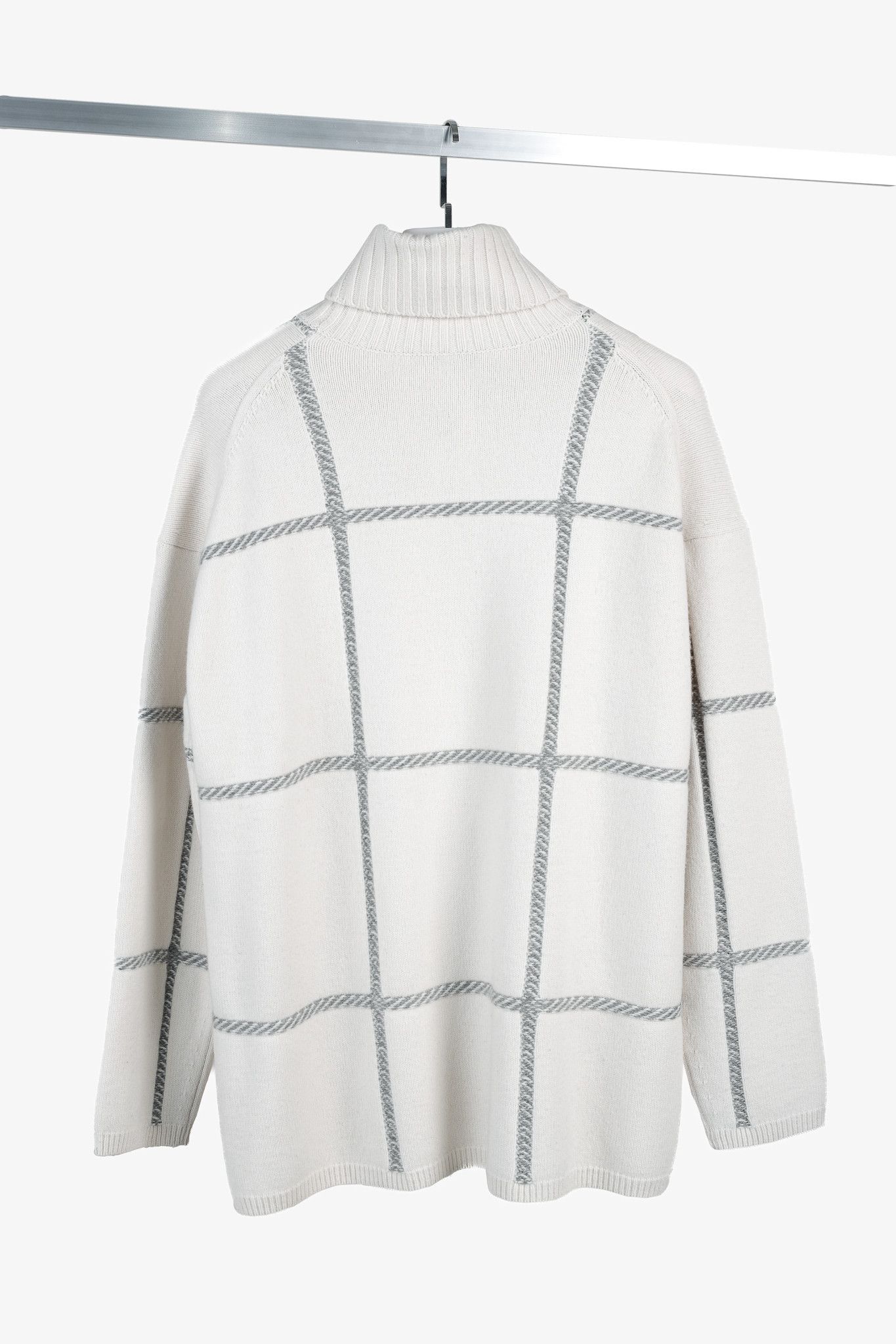 Joseph Joseph AW/22 Cream High Neck Check Knit Sweater Size S / US 4 / IT 40 - 2 Thumbnail