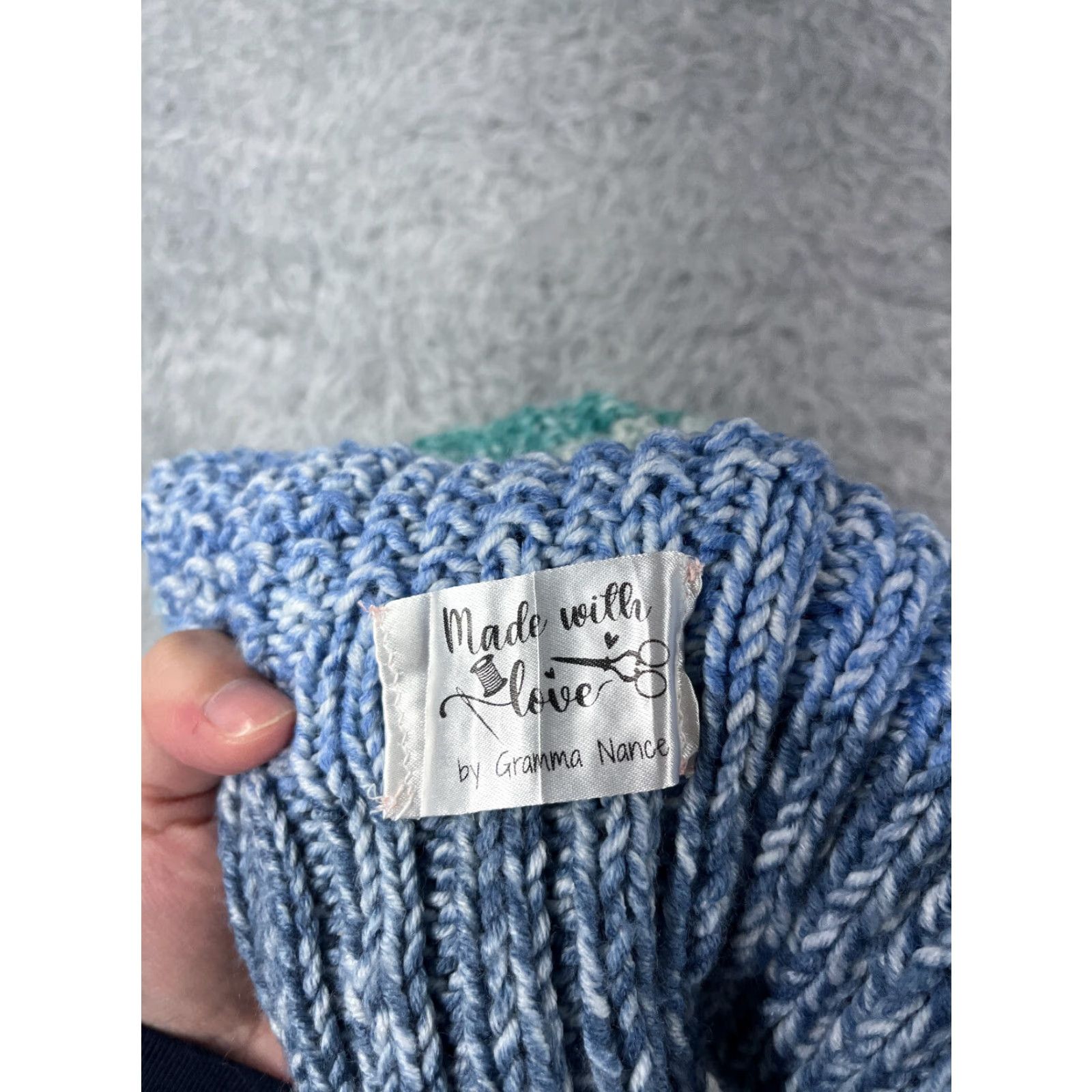 Vintage Made With Love By Gramma Nance Beanie Toque Womens Blue Knit Stripe Handmade Pom Hat Kid? Size ONE SIZE - 7 Thumbnail