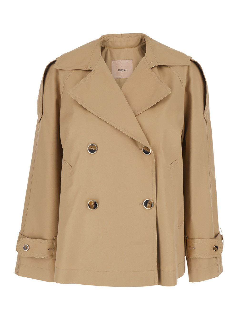 TWINSET Short Double-breasted Trench in Tech Fabric Beige Women Size M / US 6-8 / IT 42-44 - 1 Thumbnail