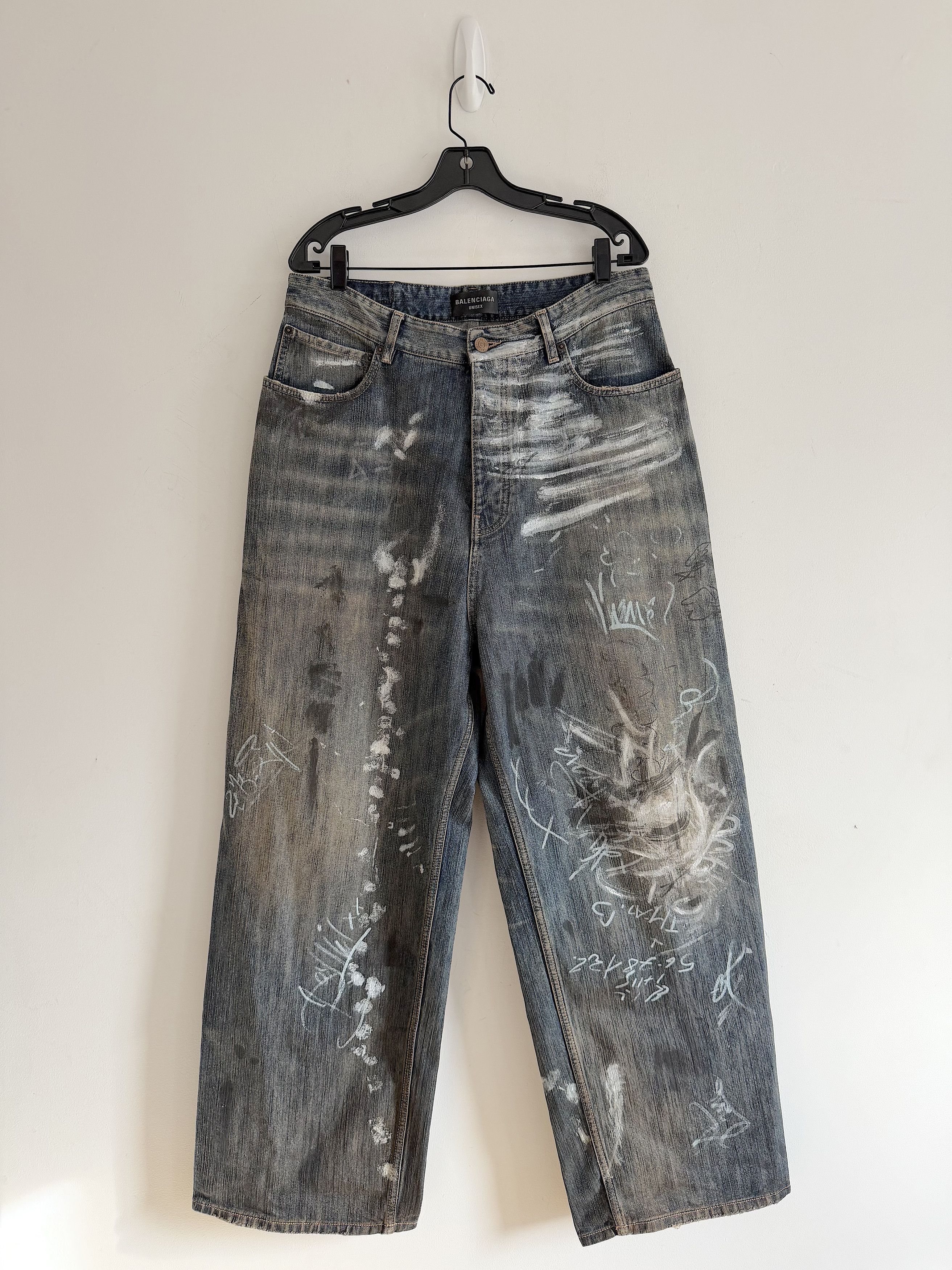 Balenciaga Mud Show Baggy Graffiti Ring Denim Jeans (M) | Grailed