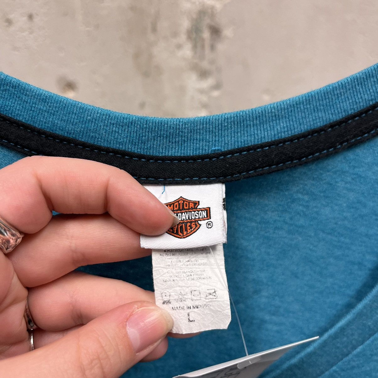 Harley Davidson × Vintage Harley Davidson Women's Blue Eagle Brass Studded Biker Tee Size L / US 10 / IT 46 - 3 Thumbnail