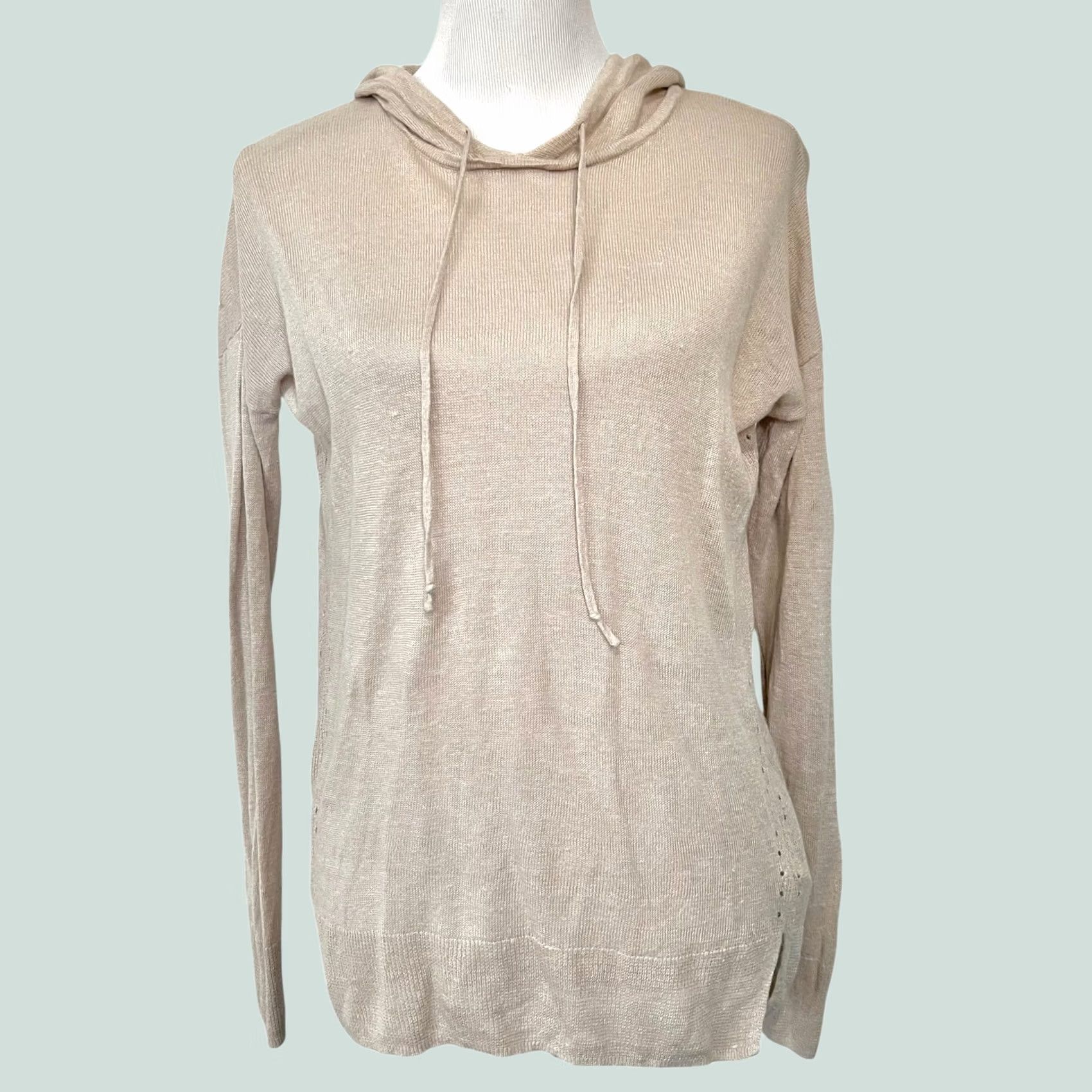 Vintage VINTAGE Tahari Hooded Sweater Womens S Beige Long Sleeve 100% Linen Pullover Hoodie S Beige Pullover Hoodie Women’s Size S / US 4 / IT 40 - 1 Thumbnail