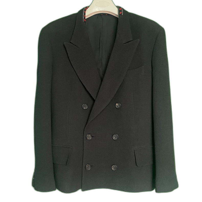 Yohji Yamamoto floral knit collar double-breasted blazer