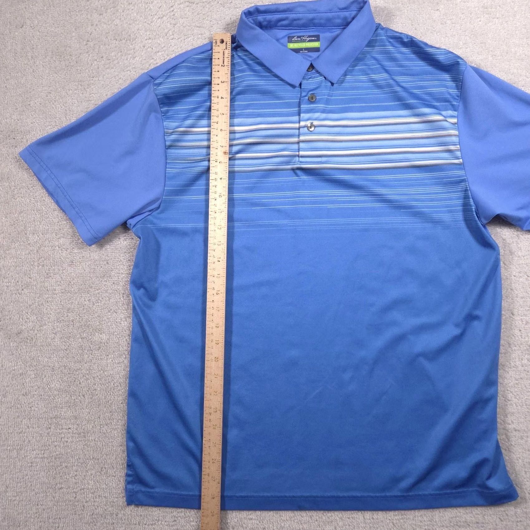 Hogan Ben Hogan Polo Shirt Mens L Blue Striped Performance Golf Recycled Polyester Size US L / EU 52-54 / 3 - 7 Thumbnail