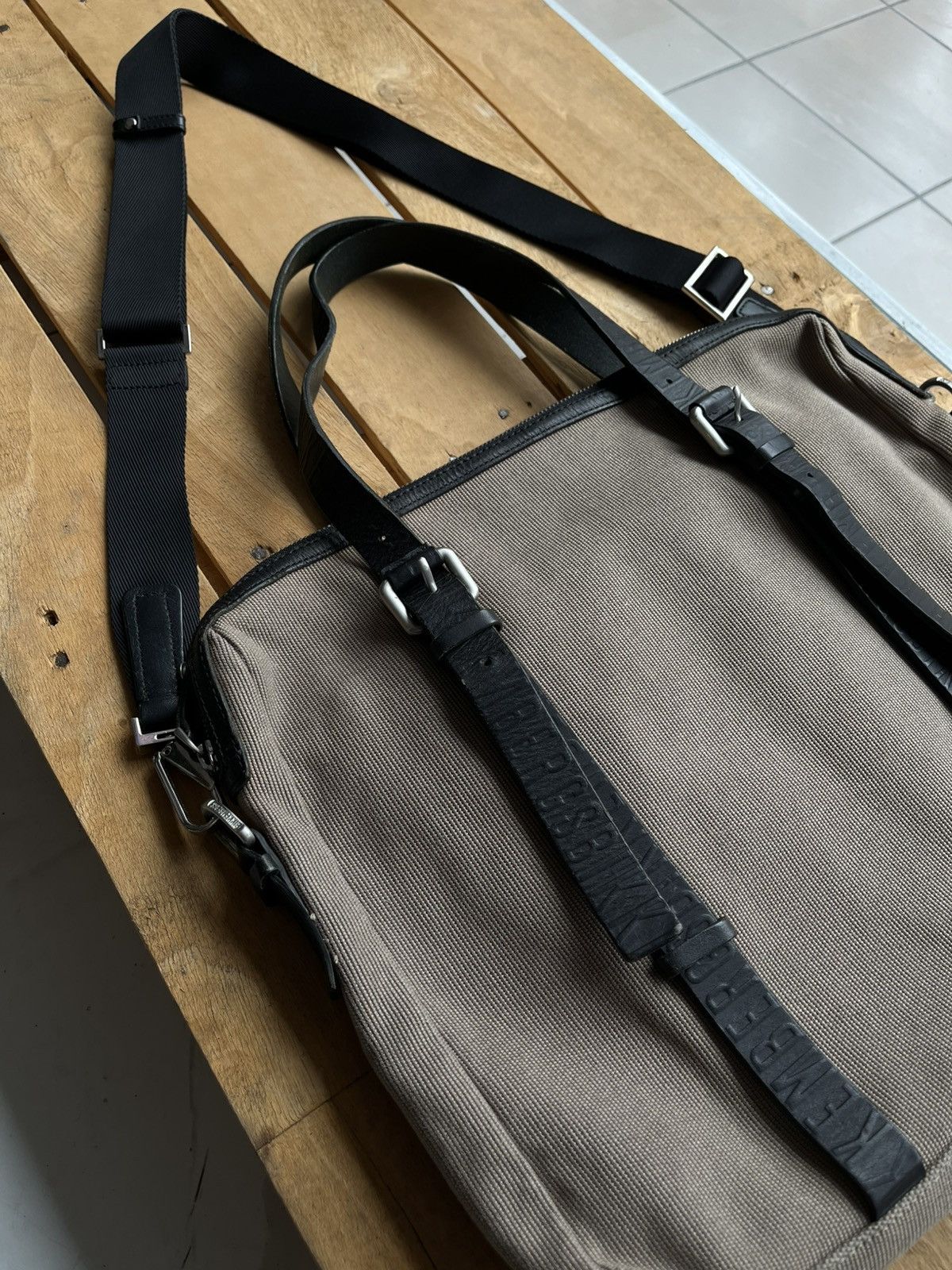 Dirk Bikkembergs Vintage Bikkembergs Leather Strap Canvas 2-way Briefcase Size ONE SIZE - 3 Thumbnail