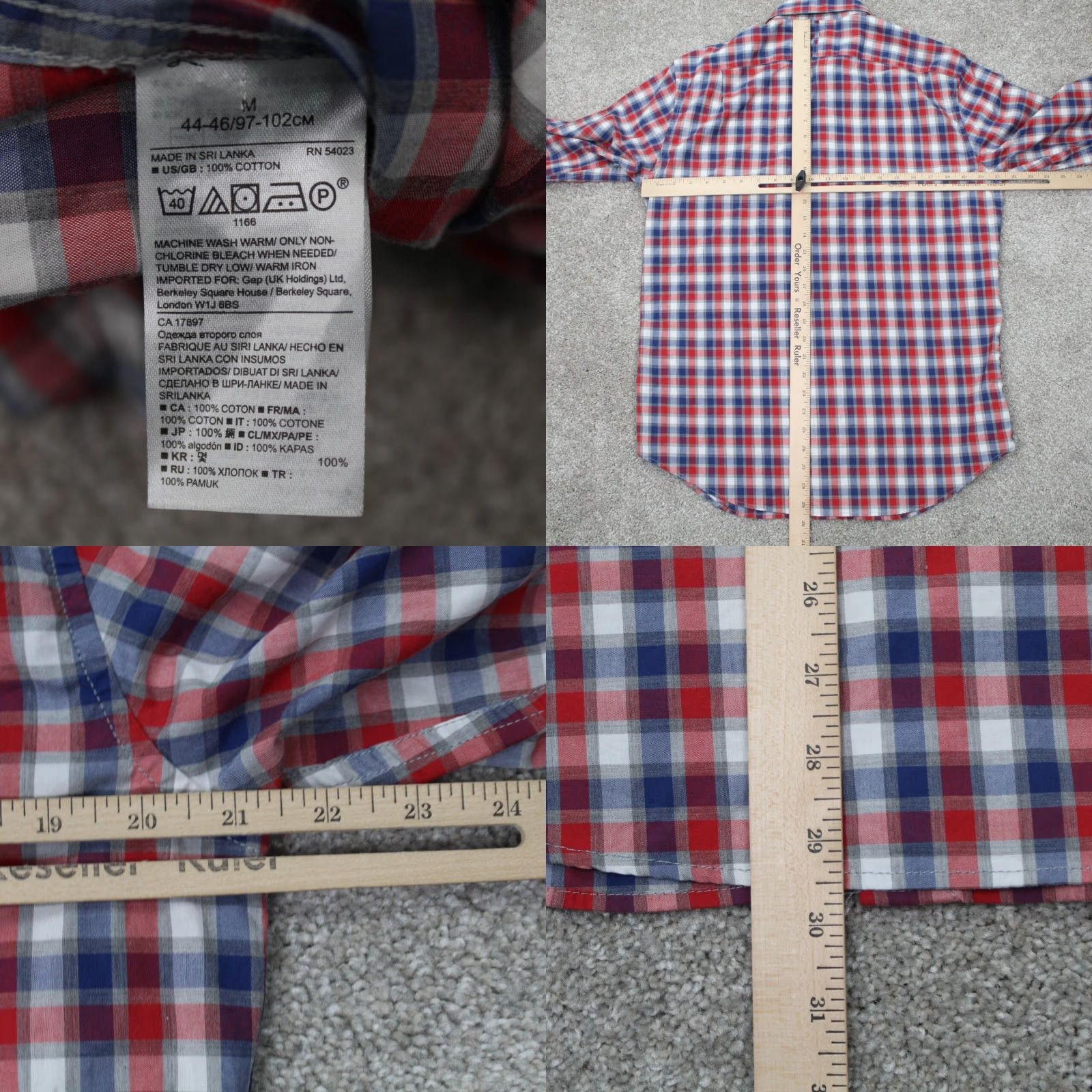 Banana Republic Banana Republic Camden Fit Shirt Mens Medium Red/Blue Plaid Button-Up, 100% Cotton, Button Front, Long Sleeve, Regular Fit Size US M / EU 48-50 / 2 - 8 Thumbnail
