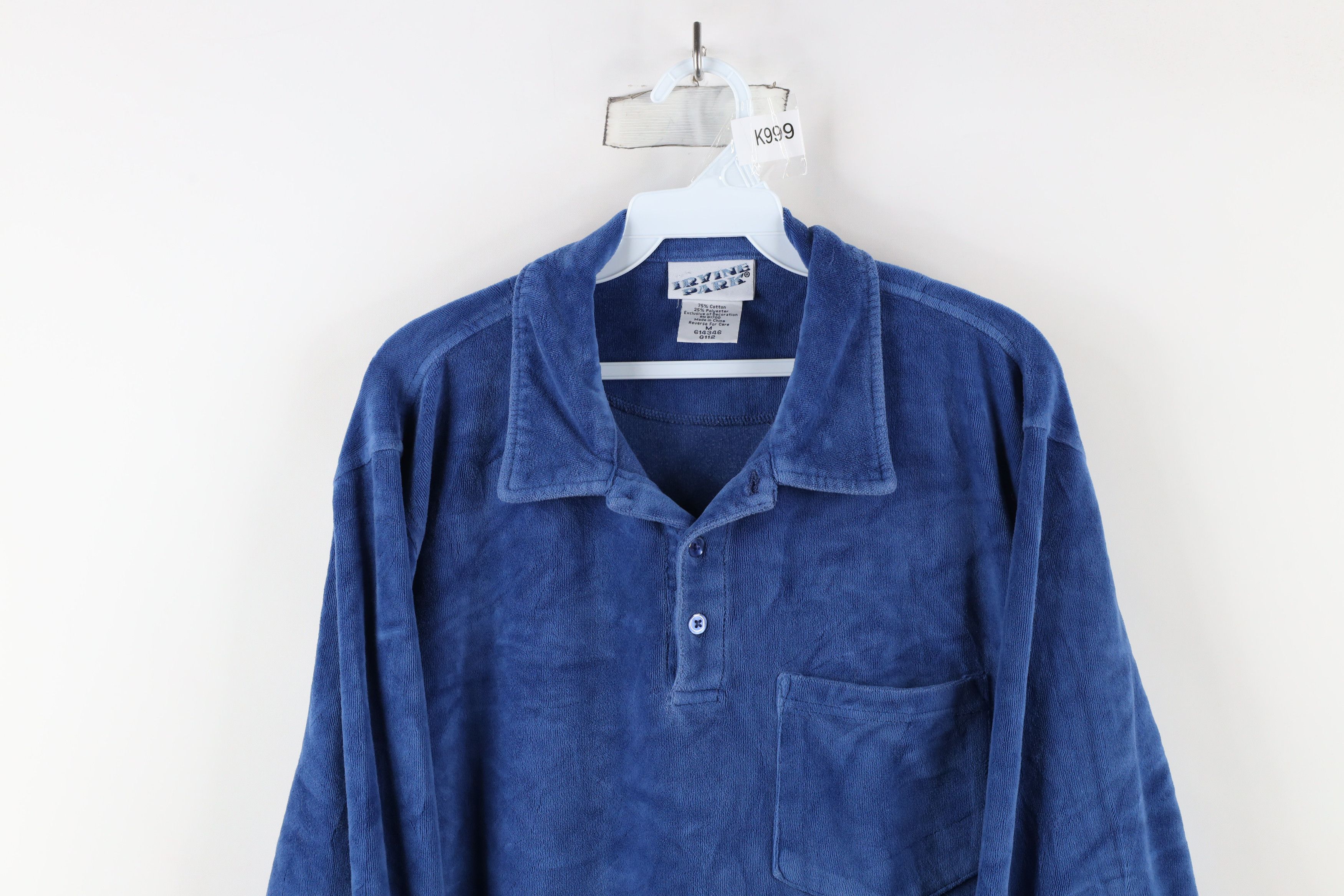 Vintage Vintage 90s Streetwear Velour Collared Pullover Sweater Size US M / EU 48-50 / 2 - 2 Thumbnail