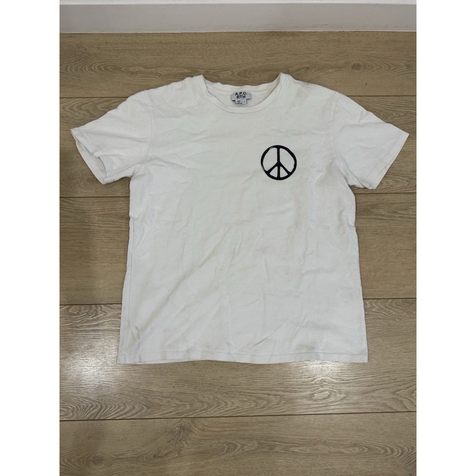 A.P.C. A.P.C. X Rth Peace Sign White Mens Tee T-Shirt /012 Size US L / EU 52-54 / 3 - 1 Thumbnail