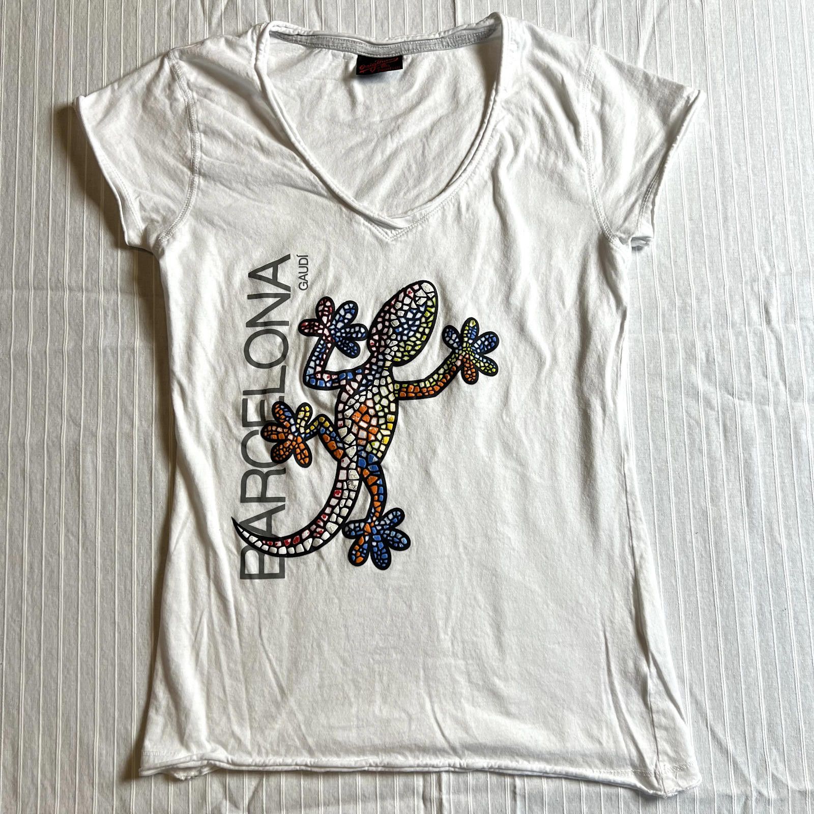 Designer Barcelona Gaudi Lizard Art T-Shirt White Ladies Medium Size M / US 6-8 / IT 42-44 - 1 Thumbnail