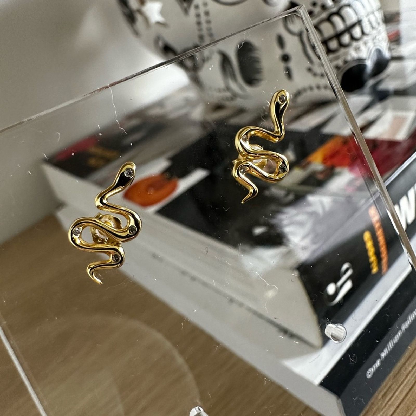 Other Gold Crystal Snake Stud Earrings Size ONE SIZE - 2 Thumbnail