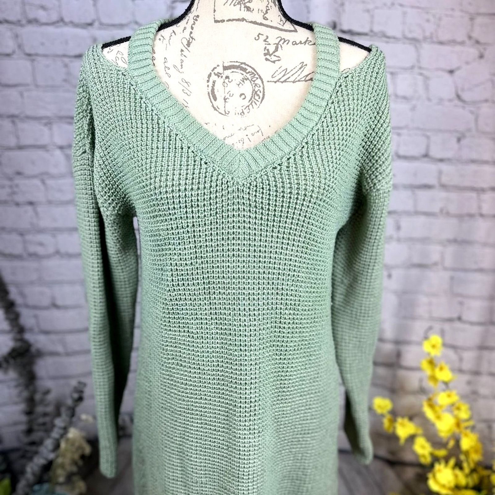 Other SideFeels V Neck Cold Shoulder Knitted Sweater Mint Green L Size L / US 10 / IT 46 - 3 Thumbnail