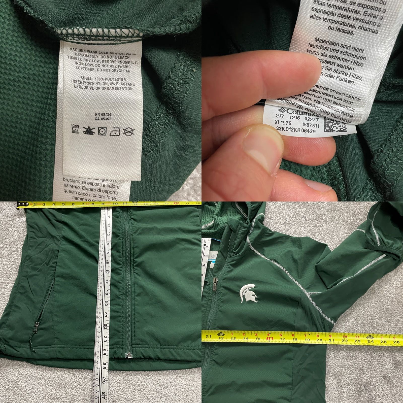 Vintage Columbia Windbreaker Jacket Womens XL Green Michigan State Spartans Size XL / US 12-14 / IT 48-50 - 8 Thumbnail