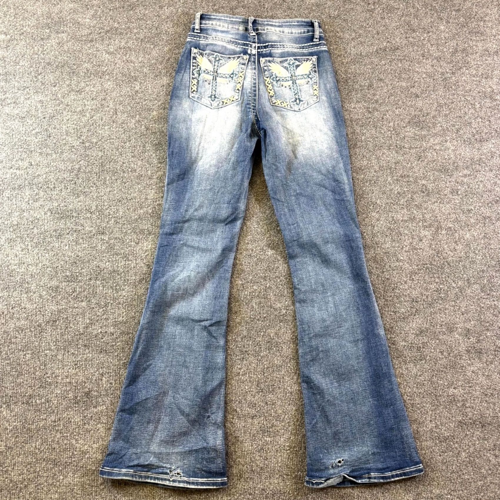 Denime Love Soho Jeans Women's 1 Blue Denim Bootcut Zip Fly Rhinestone 30in Inseam 5-Pocket Regular Fit Jeans Size 25" / US 0 / IT 36 - 2 Thumbnail