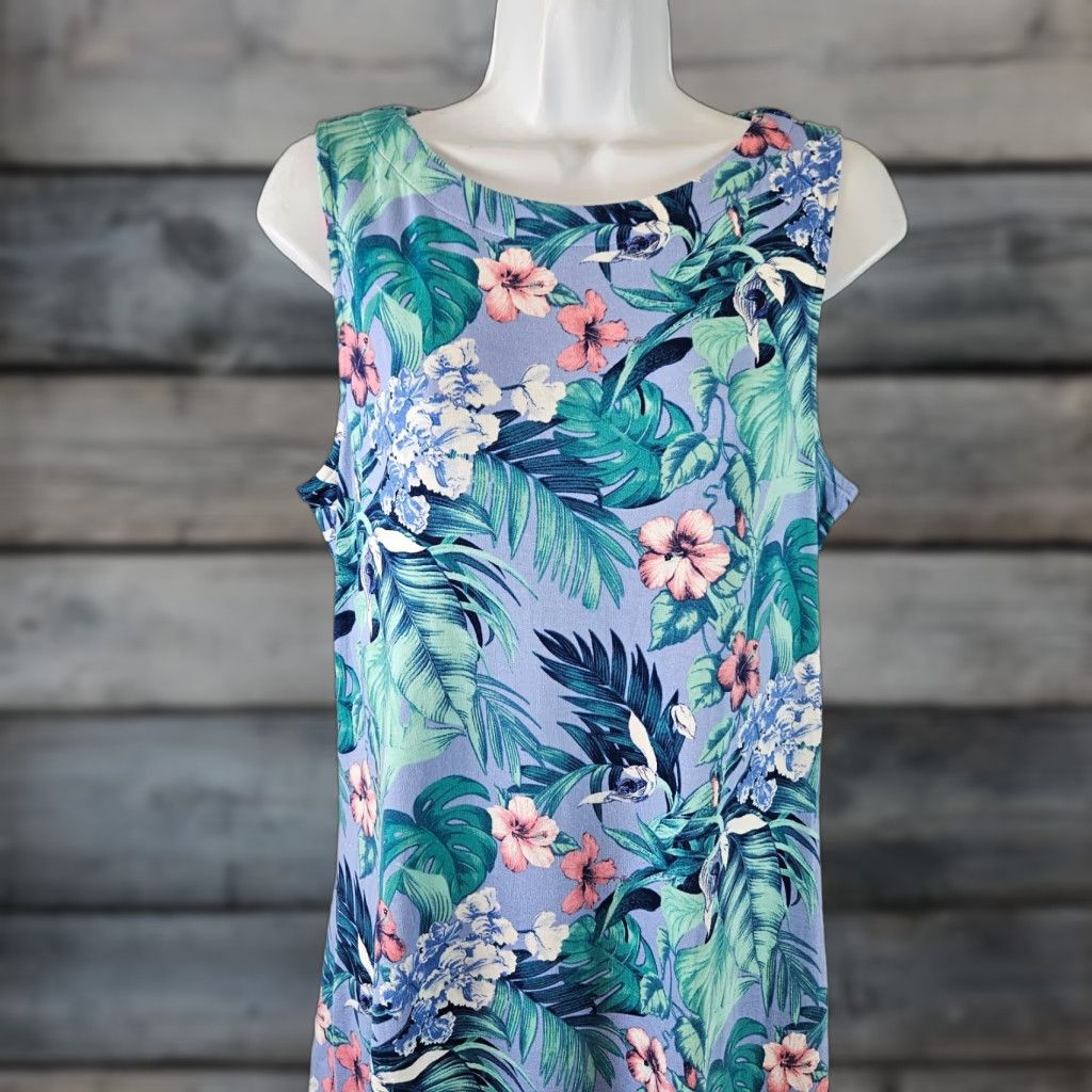 Tommy Bahama Womens Dress Sz Medium Blue Green Floral Sleeveless