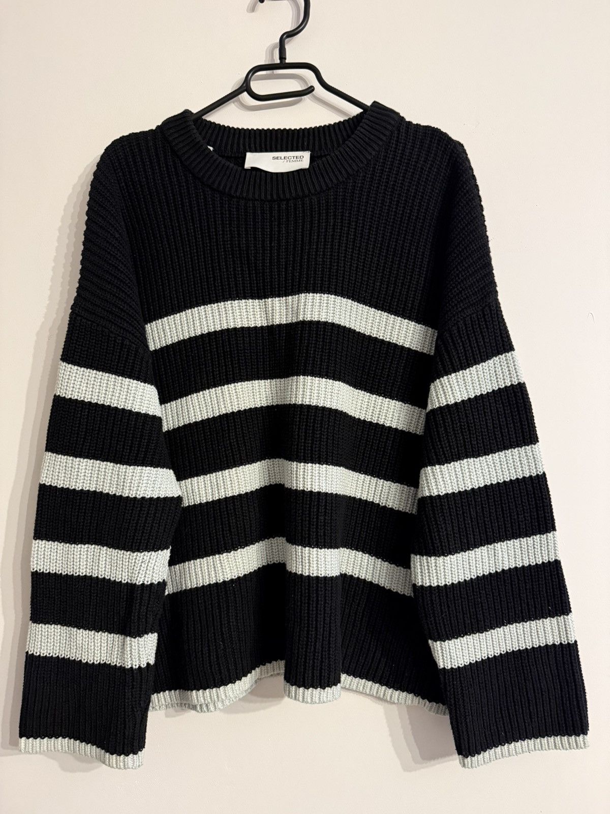 Other Selected Femme Black Striped Sweater, Cotton, Oversized Size ONE SIZE - 2 Thumbnail
