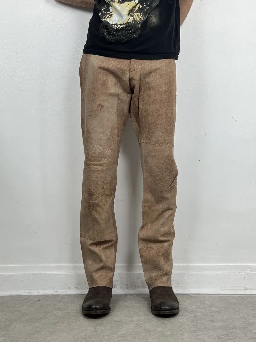 Dolce & Gabbana 2000s Dolce & Gabbana Brown Eroded Leather Pants Size US 31 - 3 Thumbnail