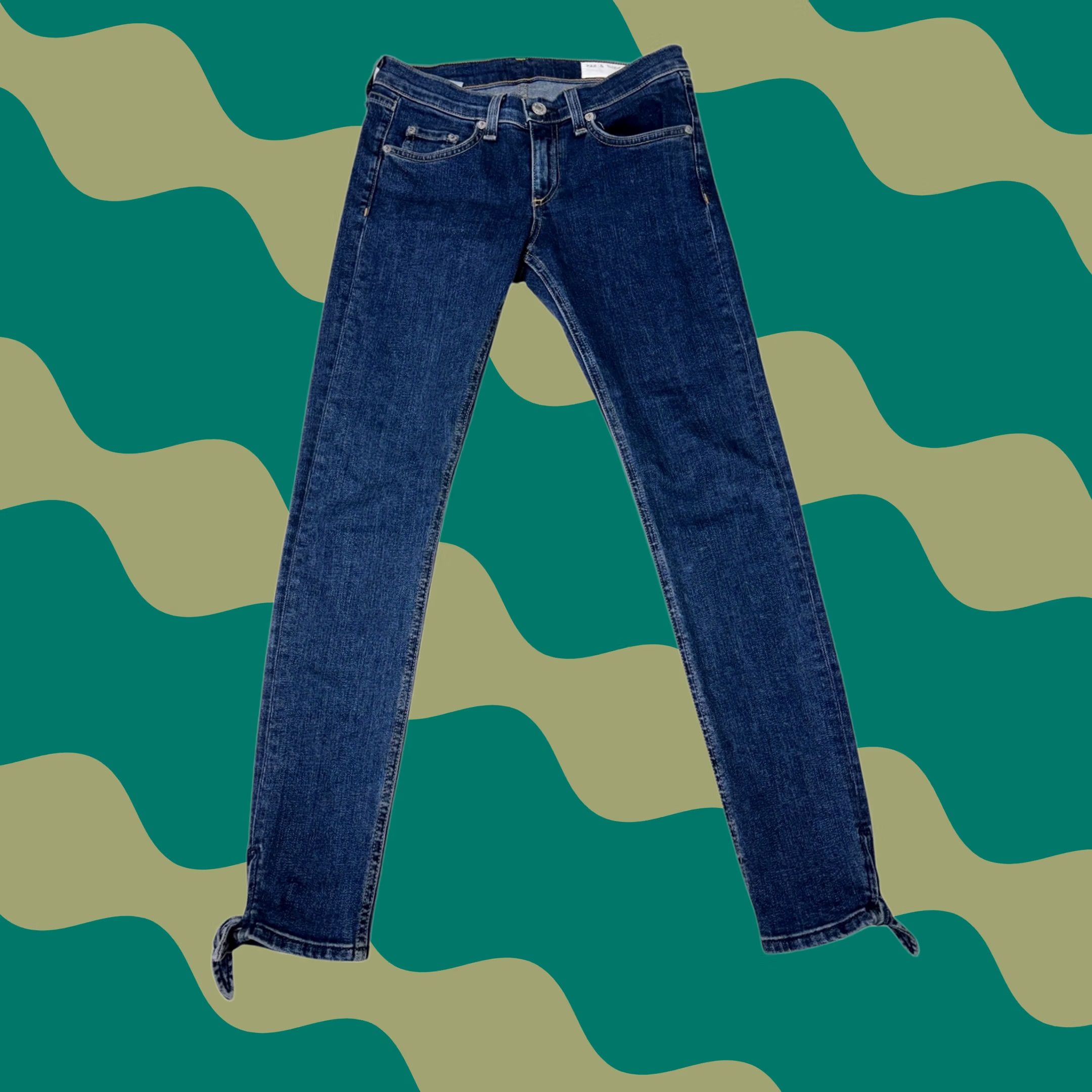 Rag & Bone rag & bone Women's Stevie Ankle Tie Capri Jeans Skinny 25 Paz Bow Detail Dark Wash Denim Slim Zip Tie Womens Jeans Size 42" / US 20 - 1 Thumbnail