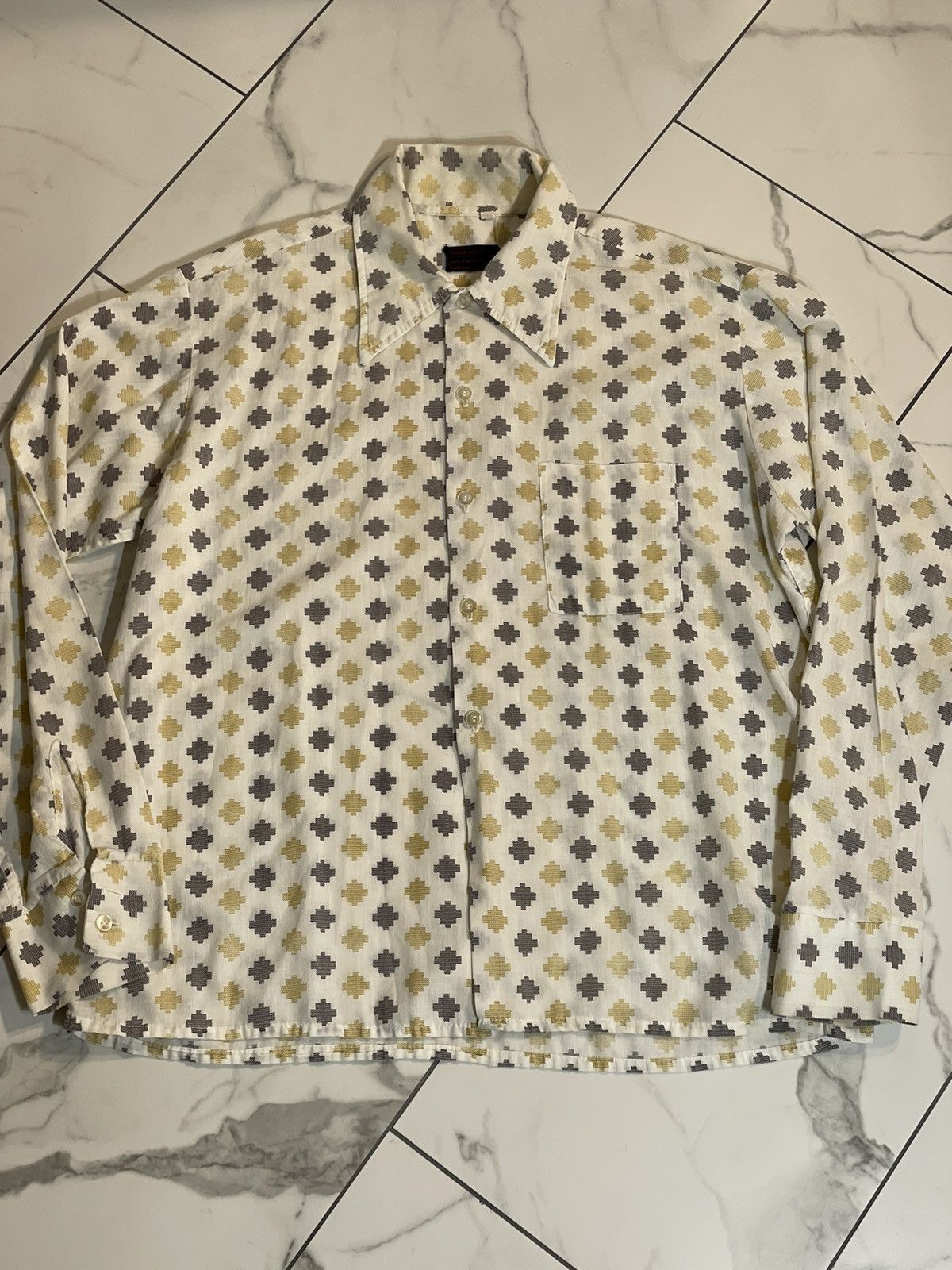 Vintage Vintage 1970s Block Print Shirt Size US XL / EU 56 / 4 - 1 Thumbnail