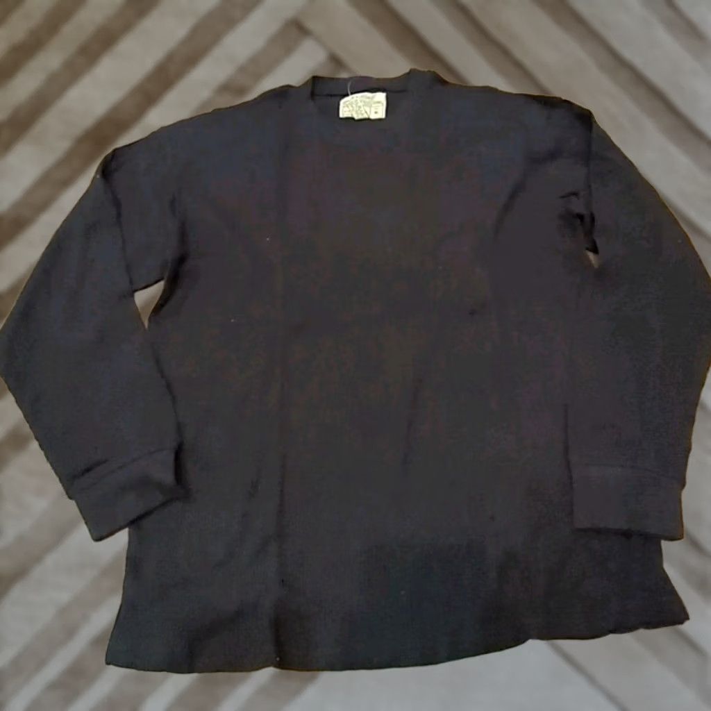 Bally VINTAGE Big Ball Sports Shirt Mens XL Black Thermal Waffle Knit Long Sleeve Crew Neck NWT Size US XL / EU 56 / 4 - 1 Thumbnail