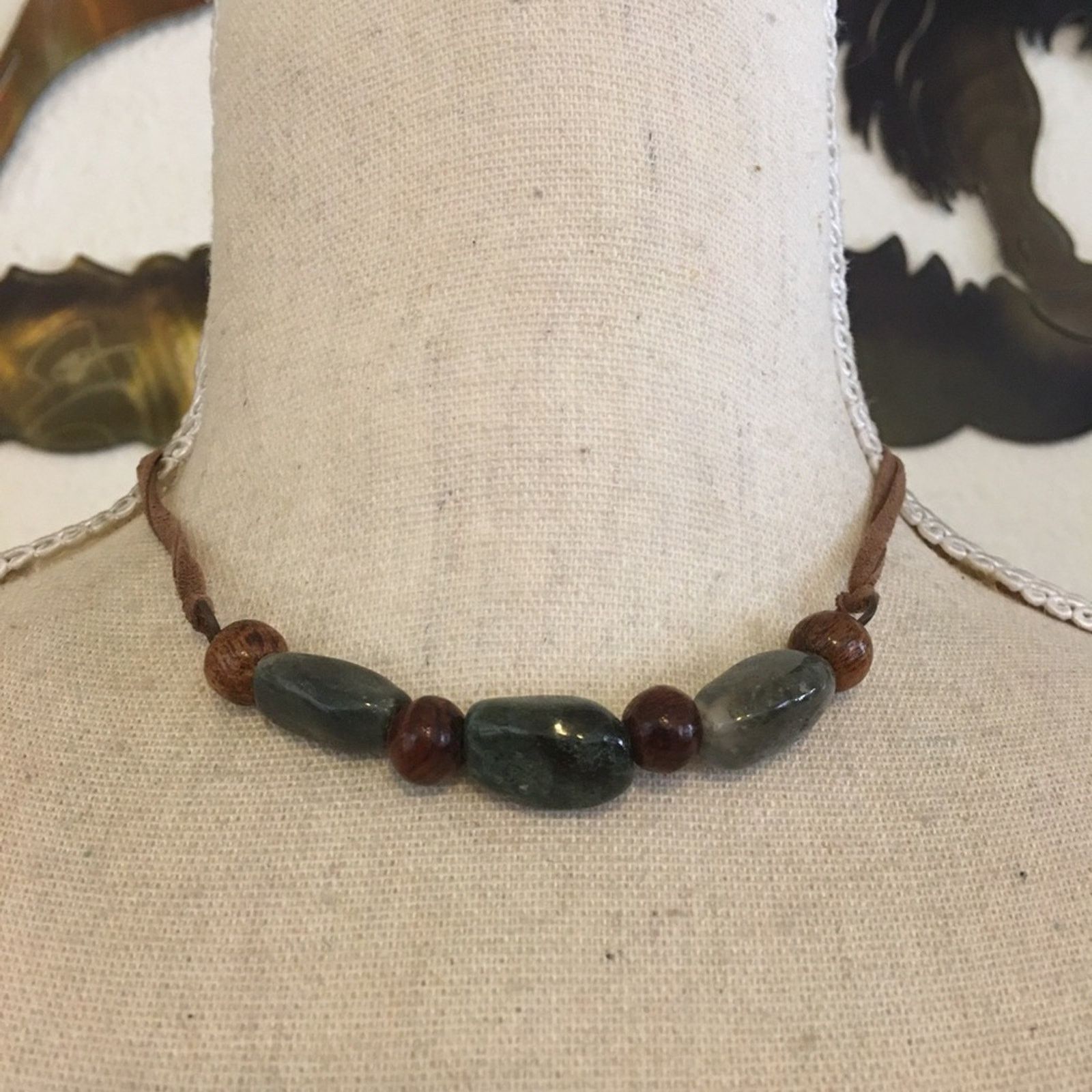 Jewelry Green agate and wood bead choker necklace Size ONE SIZE - 1 Thumbnail