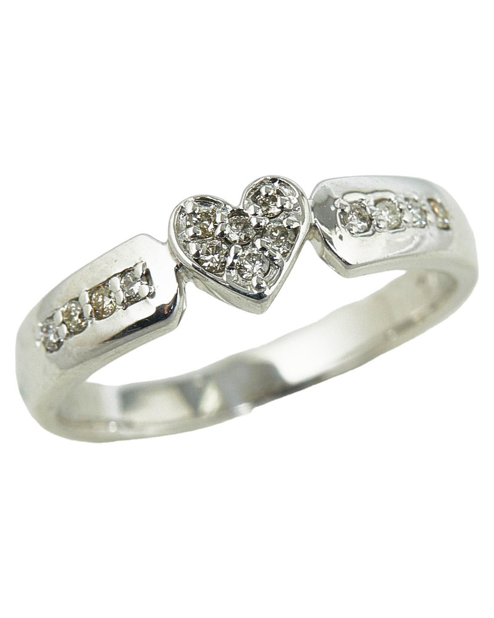 image of 18K Gold Diamond Heart Ring in Silver, Women's