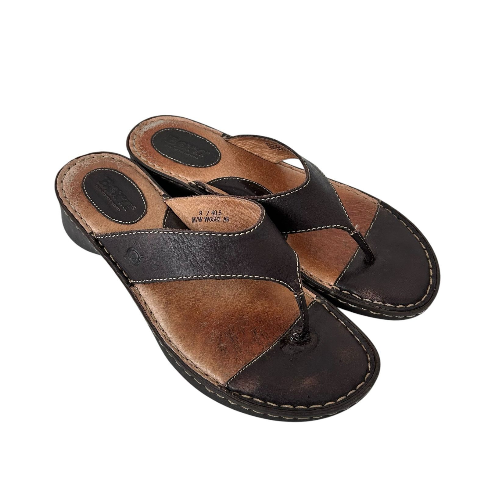 Born Brown Leather Thong Flip Flop Sandals Size 9, Women's