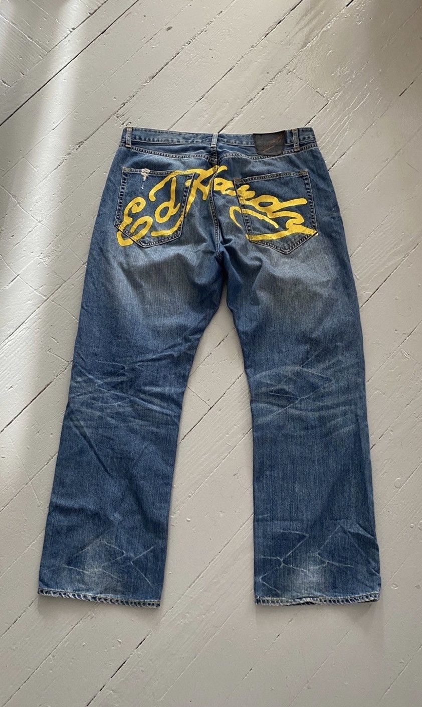 Image of Christian Audigier x Ed Hardy Script Jeans in Blue, Men's (Size 38)