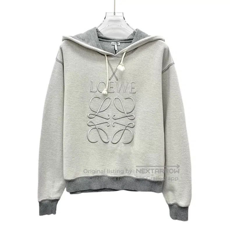 Loewe Loewe Grey Logo Embroidered Cotton Hooded Drawstring Long Size S / US 4 / IT 40 - 1 Thumbnail