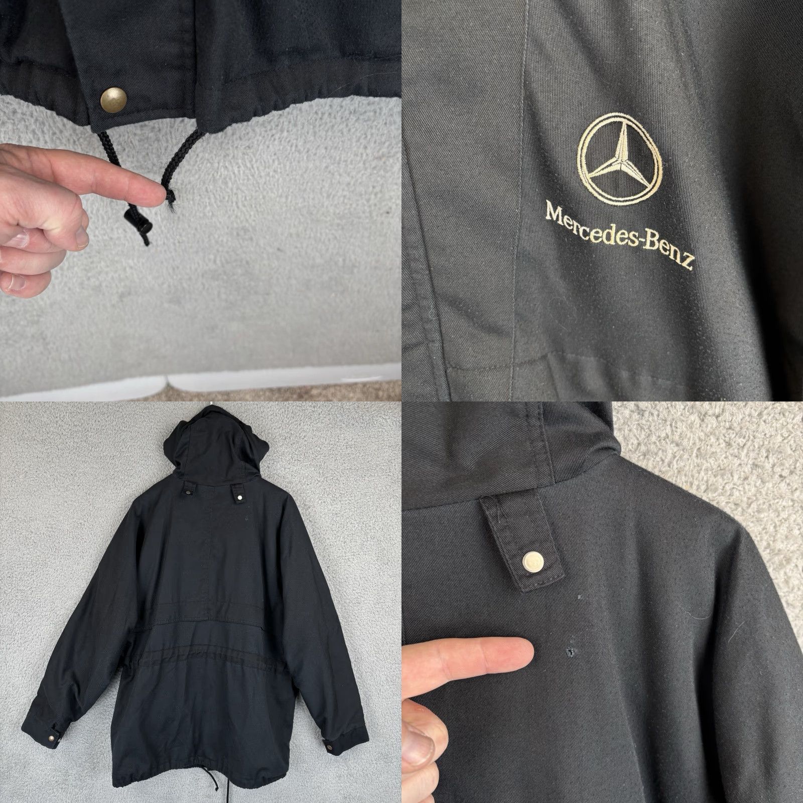 Mercedes-Benz VINTAGE Mercedes-Benz Jacket Mens XL Black Parka Hooded Coat Embroidered USA Full Zip Long Coat Size US XL / EU 56 / 4 - 8 Thumbnail
