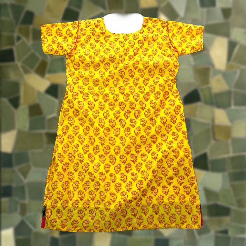 Pinko Sarjana Dress Women Short Sleeve Tunic Kurta Flower Floral Yellow Smock Midi A-Line Casual Formal S-M Womens Size 28" / US 6 / IT 42 - 1 Thumbnail