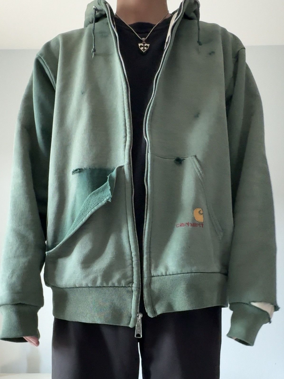 Carhartt × Vintage Distressed Sunfaded 90’s Carhartt Zip Up Hoodie Size US L / EU 52-54 / 3 - 7 Thumbnail