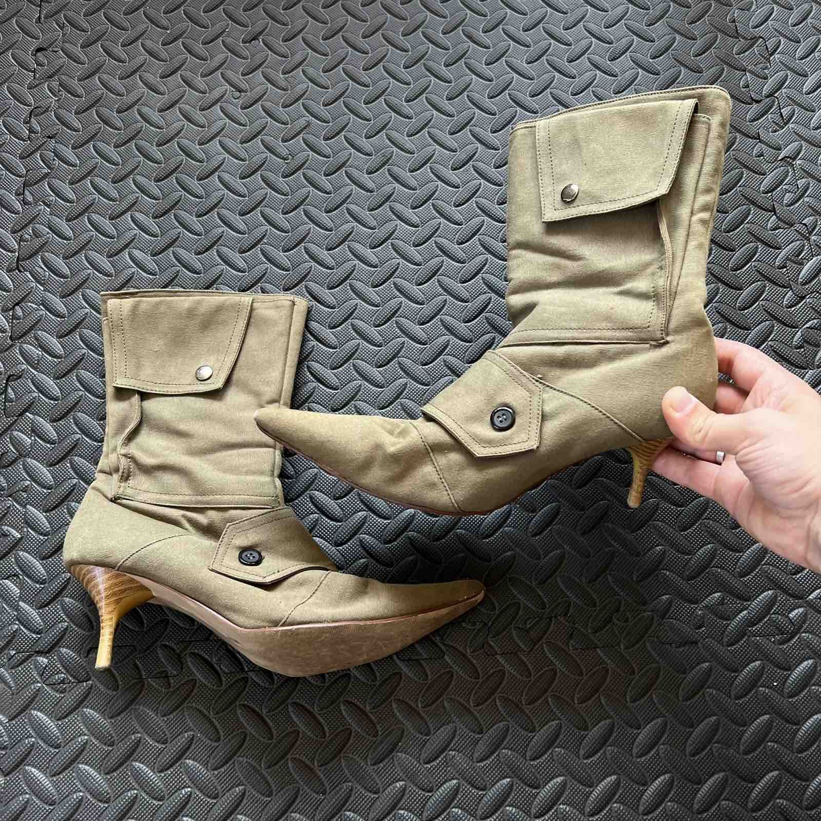 Japanese Brand Avant Garde West Y2K Details Suede Leather Olive Heels Size US 6 / IT 36 - 1 Thumbnail