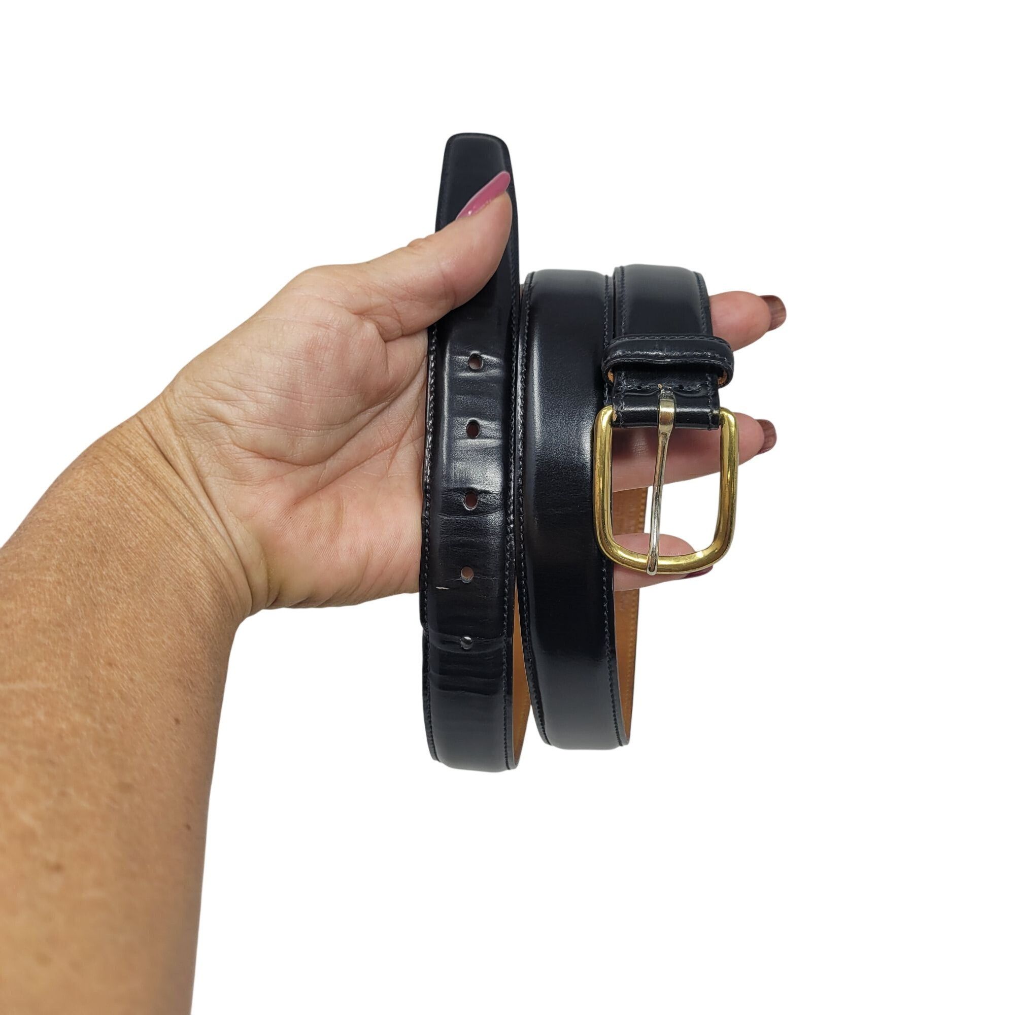 Trafalgar Trafalgar Black Cortina Leather Belt Mens 30 Handmade USA Br Size 30 - 1 Thumbnail