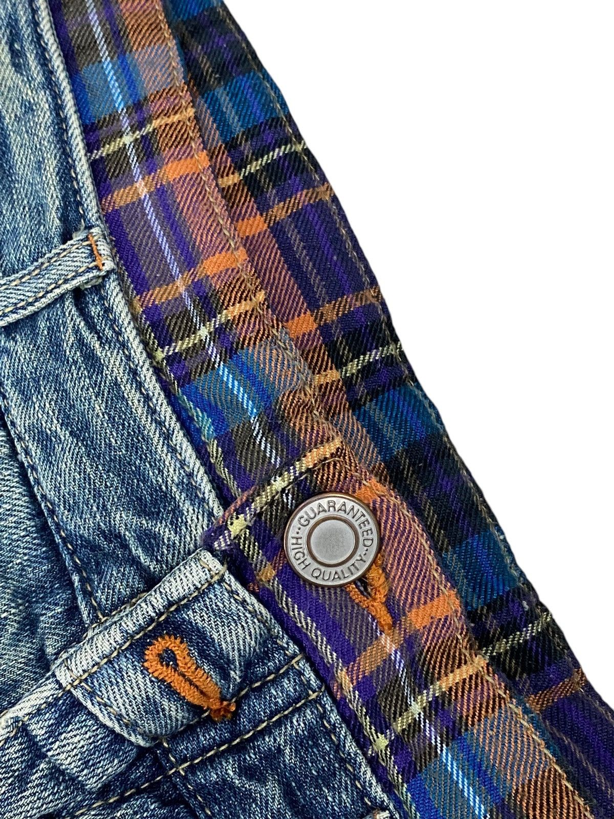 If Six Was Nine × Japanese Brand × Le Grande Bleu (L.G.B.) Grand Honor Denim Patchwork Tartan Distressed Double Waist Size US 31 - 12 Thumbnail
