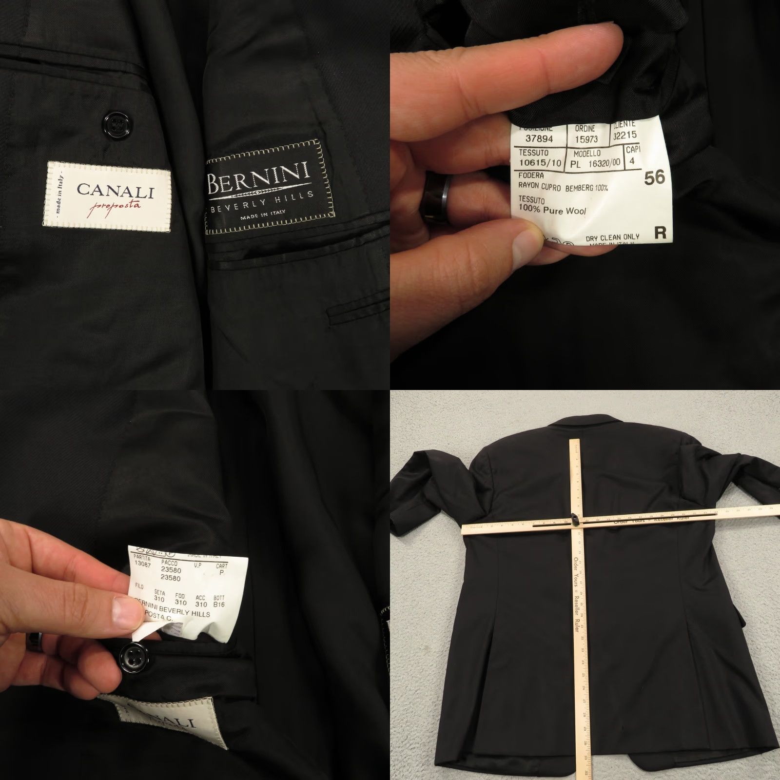 Canali Canali Blazer Jacket Wool Black 46R Three-Button Notch Lapel Regular Single-Breasted Vintage? No. (Remove N/A) Size 46R - 9 Thumbnail