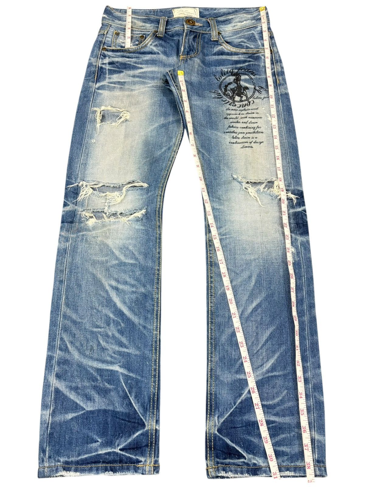 Hysteric Glamour Vintage Lolita Punk Printed Faded Wash Distress Jeans Size 31" - 12 Thumbnail