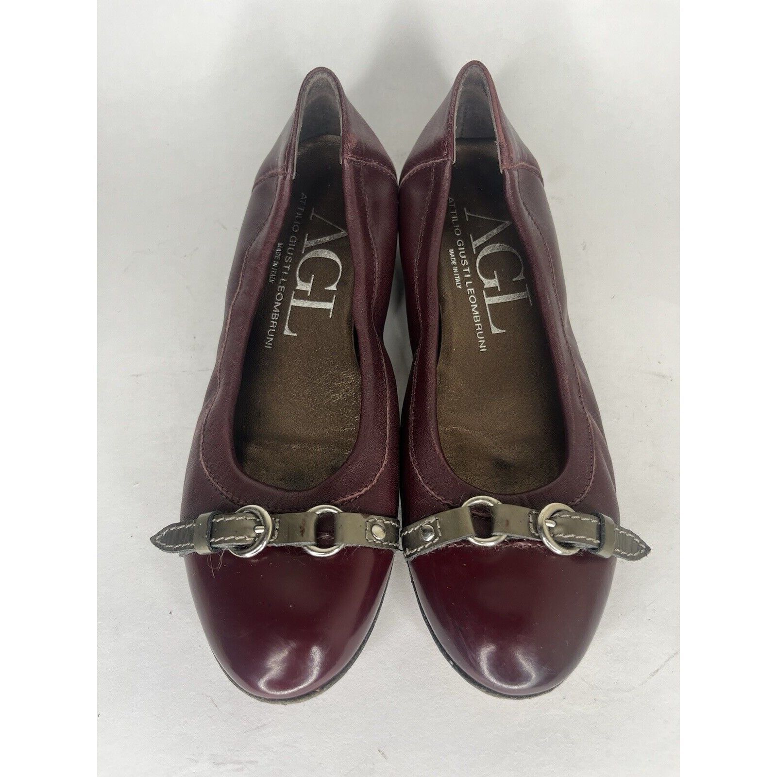Other AGL Burgundy Leather Cap Toe Buckle Ballet Flats Shoes Women Size US 6.5 / IT 36.5 - 2 Thumbnail