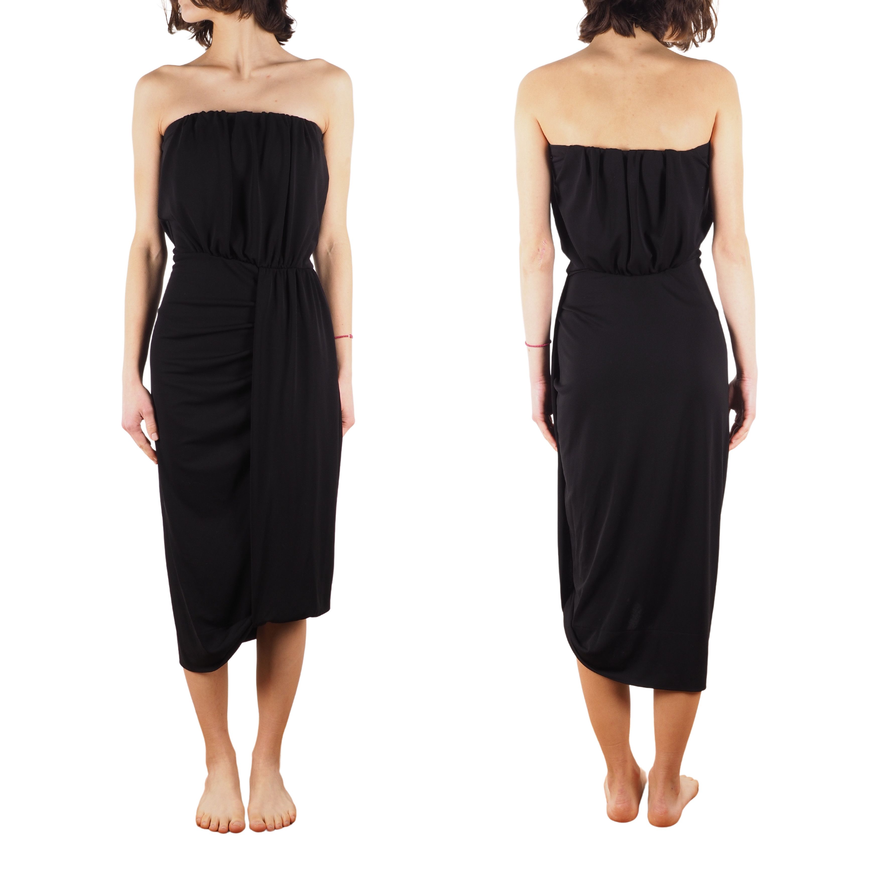 image of Prada Women's Black Off Shoulders Midi Dress (Size Medium)