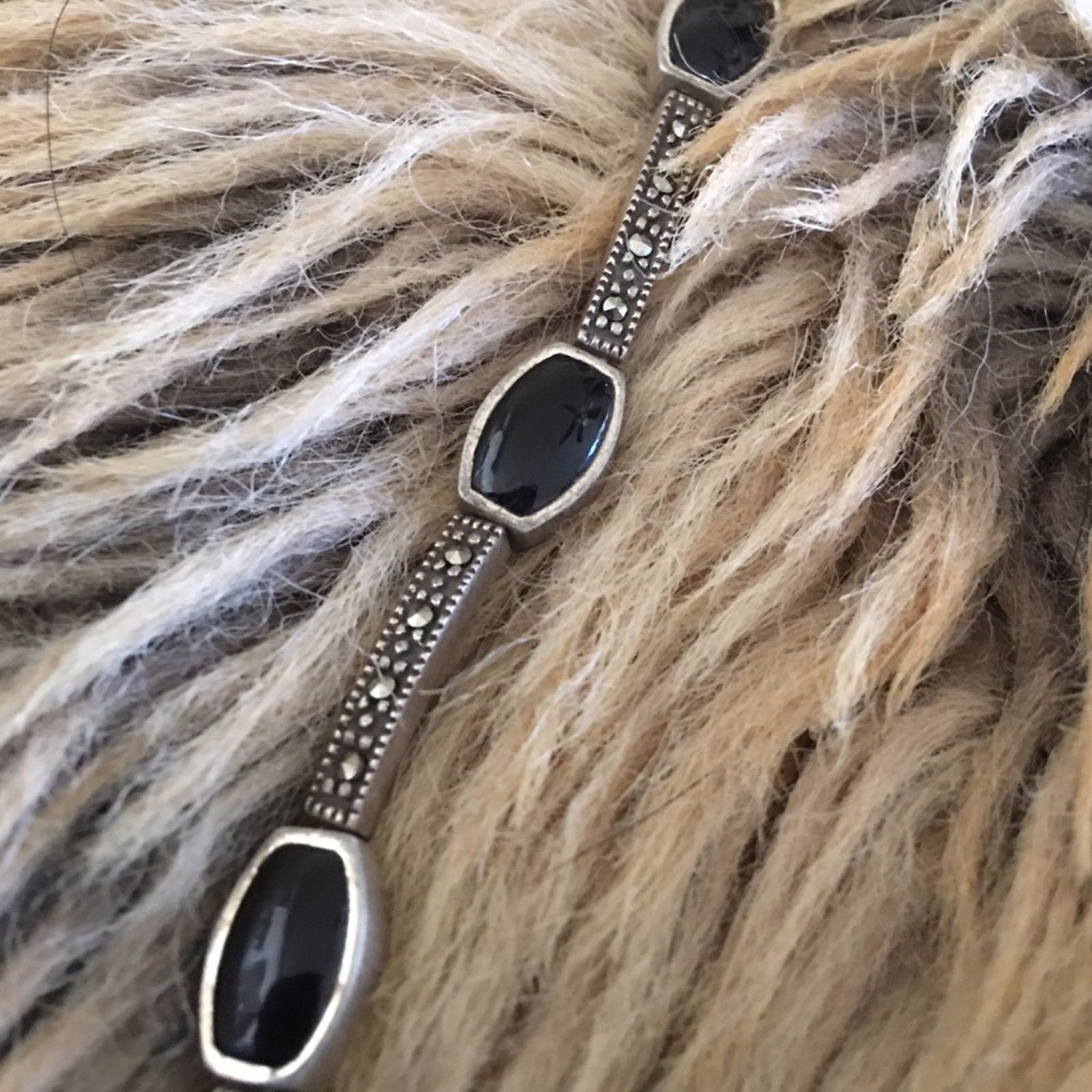 Vintage Vintage sterling black onyx marcasite bracelet Size ONE SIZE - 4 Thumbnail