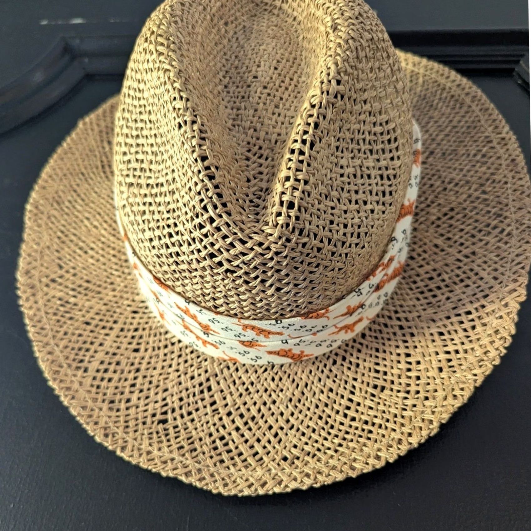 Vintage Tan Woven Straw Fedora Sun Hat Tiger Print Ribbon Band Wide Brim Beach Sz S/M Fedora Women One Size Beige Animal Print Summer Travel Casual Womens Size ONE SIZE - 2 Thumbnail