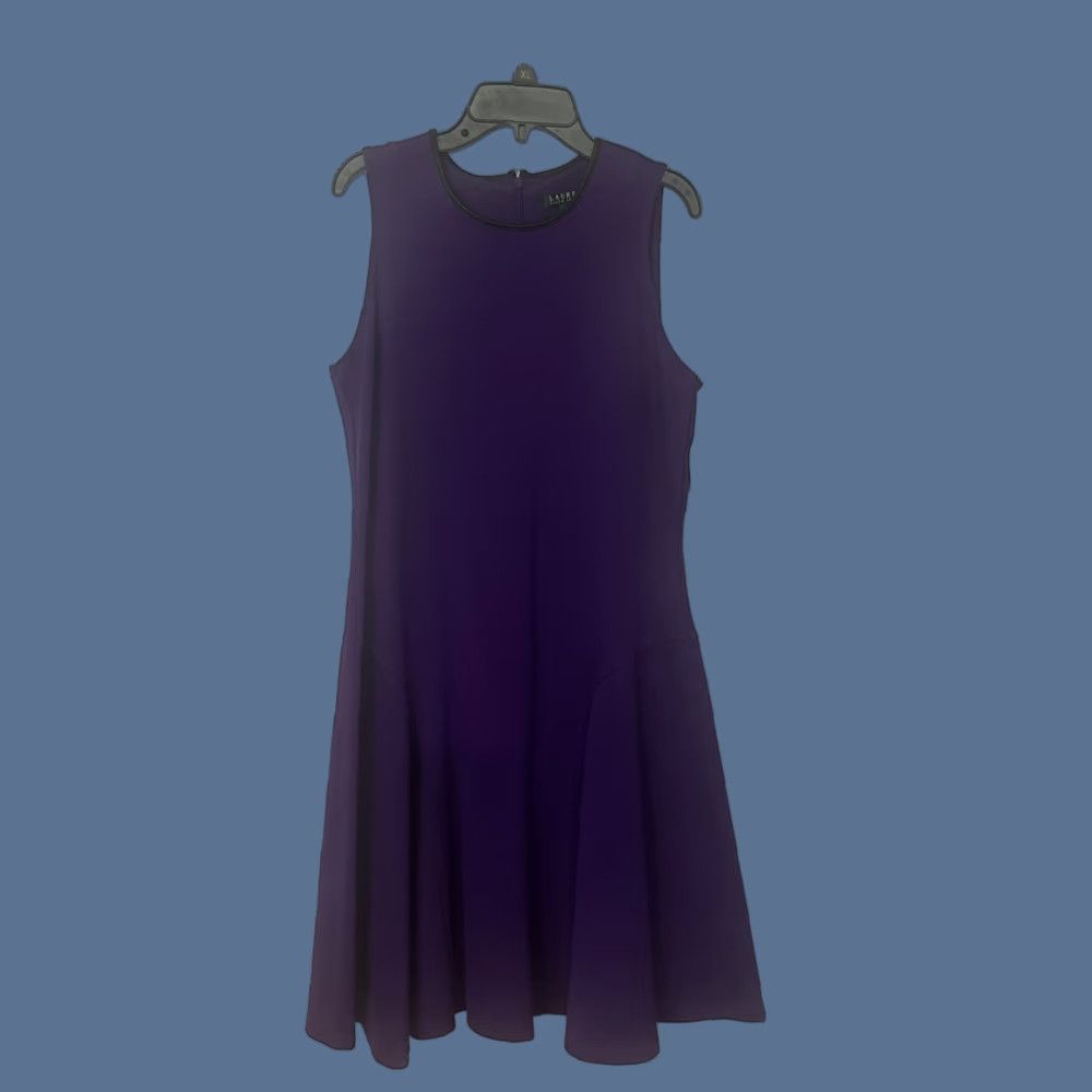 Ralph Lauren Ralph Lauren Dress A-Line Sleeveless Plum Black Faux Leather Trim Ponte Above Knee Size M Women Size M / US 6-8 / IT 42-44 - 1 Thumbnail