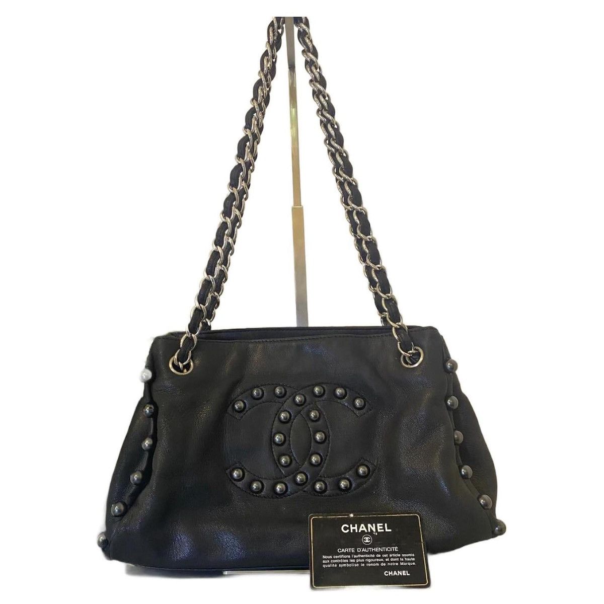 Chanel Chanel Small Black Soft Lambskin Leather Pearl Bag Size ONE SIZE - 1 Thumbnail
