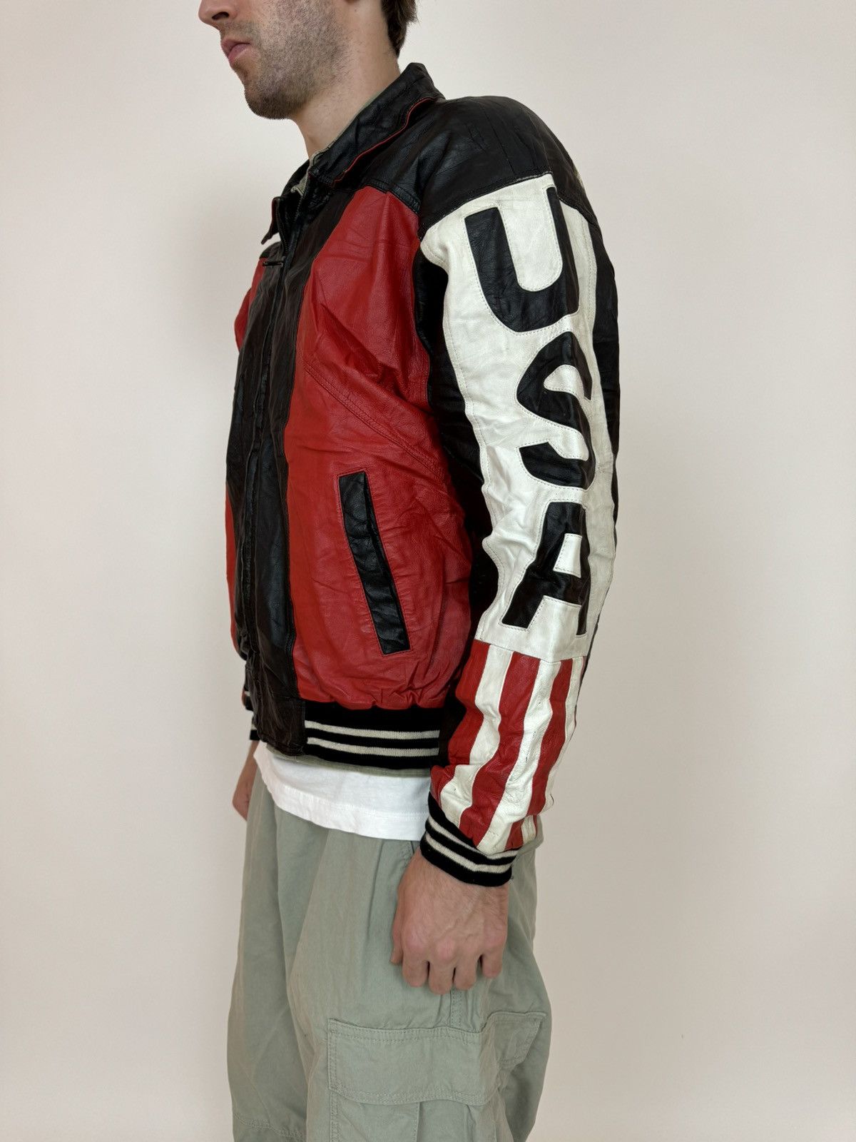 Vintage Vintage Leather Jacket 9000 Motorcycle USA American Flag Size US XXL / EU 58 / 5 - 6 Thumbnail