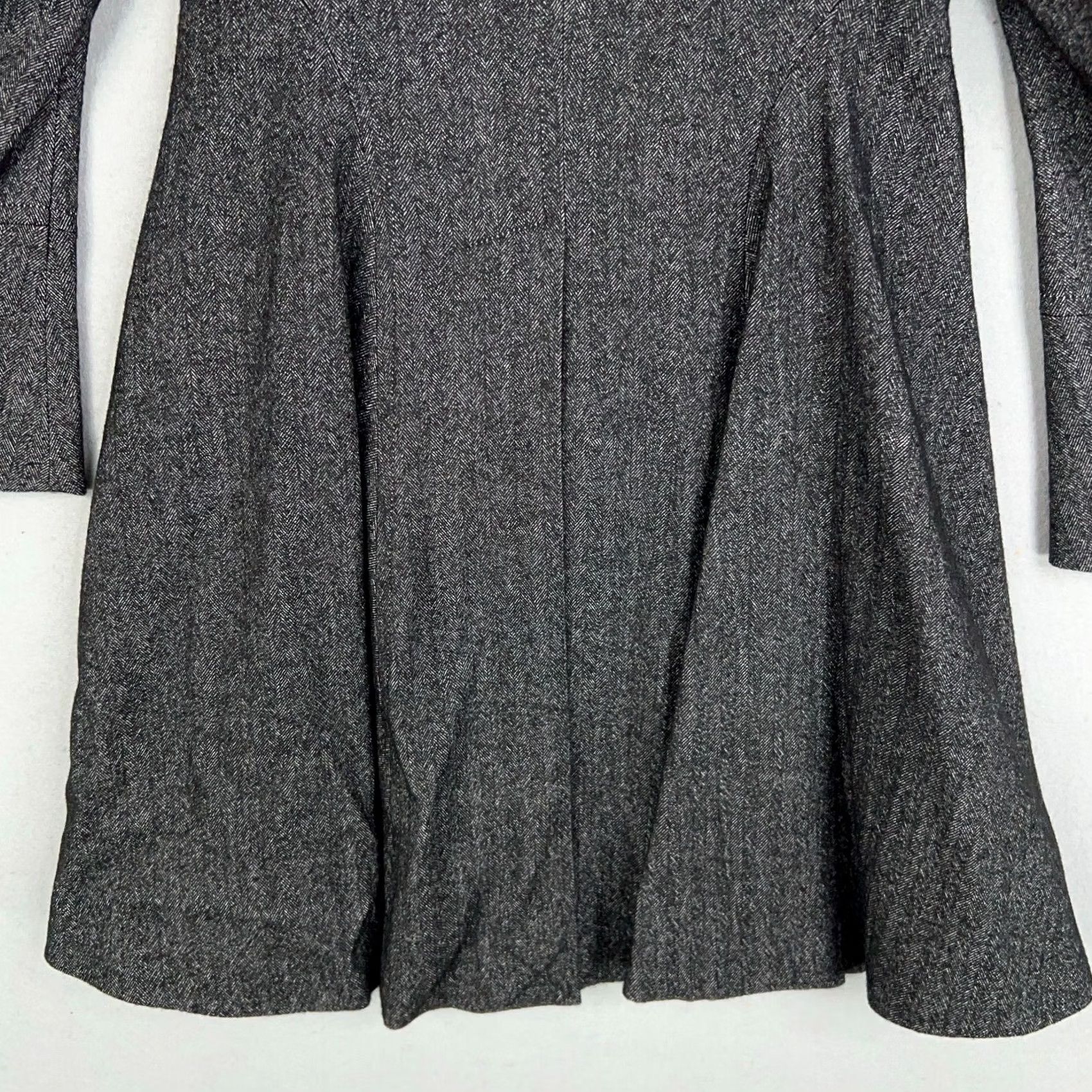Vintage LEON MAX Coat Womens 6 Gray Herringbone Wool Blend Limited Edition Trench Pea Jacket Overcoat Size M / US 6-8 / IT 42-44 - 6 Thumbnail