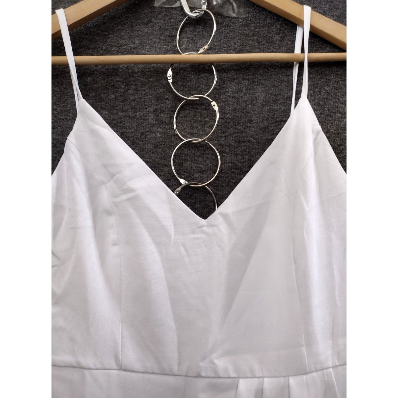 Vintage Aigeman Women's V-Neck White Midi Dress XS Sleeveless Spaghetti Straps High Slit Mini? (note: original says Midi so not Mini) Size XS / US 0-2 / IT 36-38 - 3 Thumbnail
