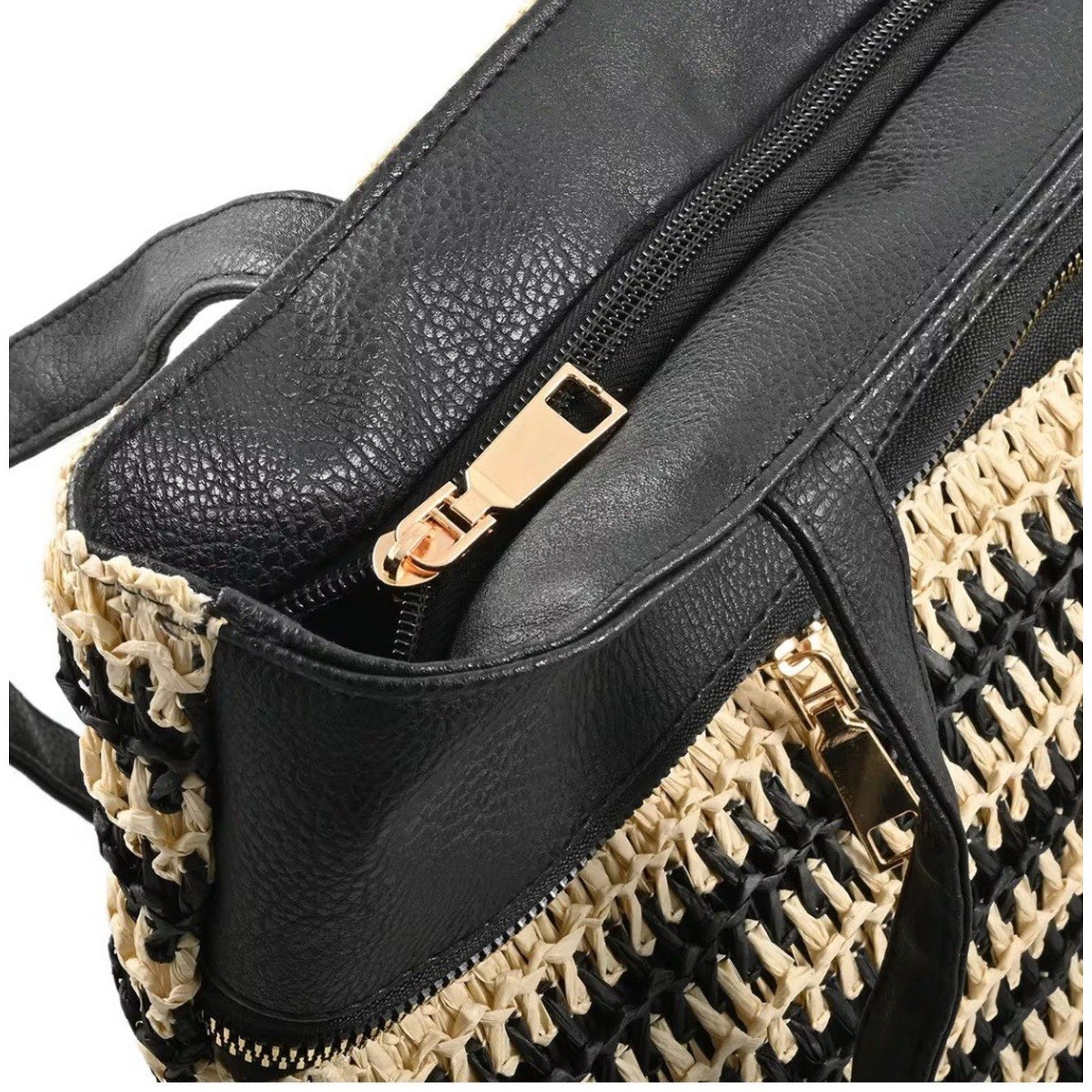 Beverly Hills Polo Club Beverly Hills Polo Club Tan & Black Woven Tote Size ONE SIZE - 5 Thumbnail