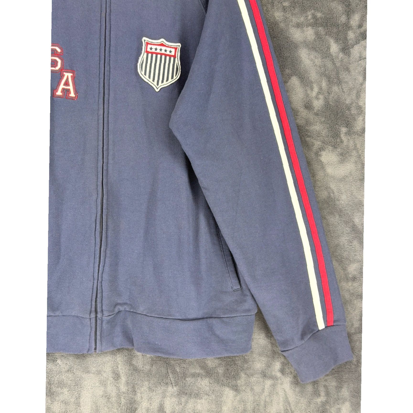 Vintage Roma Atletica USA Track Jacket Big & Tall XXL Navy Blue Full Zip Cotton Sweatshirt Mens Jacket Medium Length Striped Racing USA Embroidered Patch Size US XXL / EU 58 / 5 - 3 Thumbnail