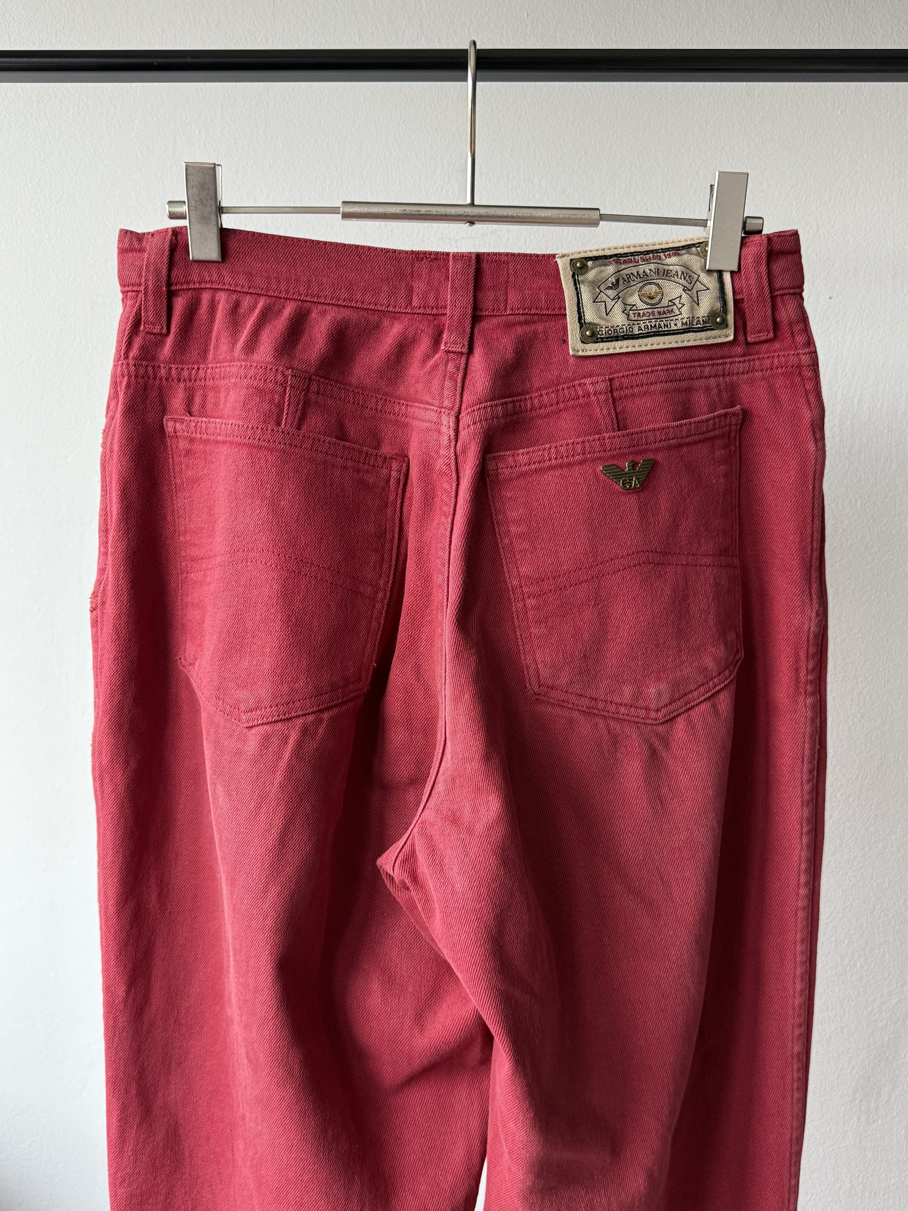 Armani × Giorgio Armani × Vintage Vintage 90's Armani Jeans Washed Red Logo Baggy Denim Pants Size US 30 / EU 46 - 3 Thumbnail
