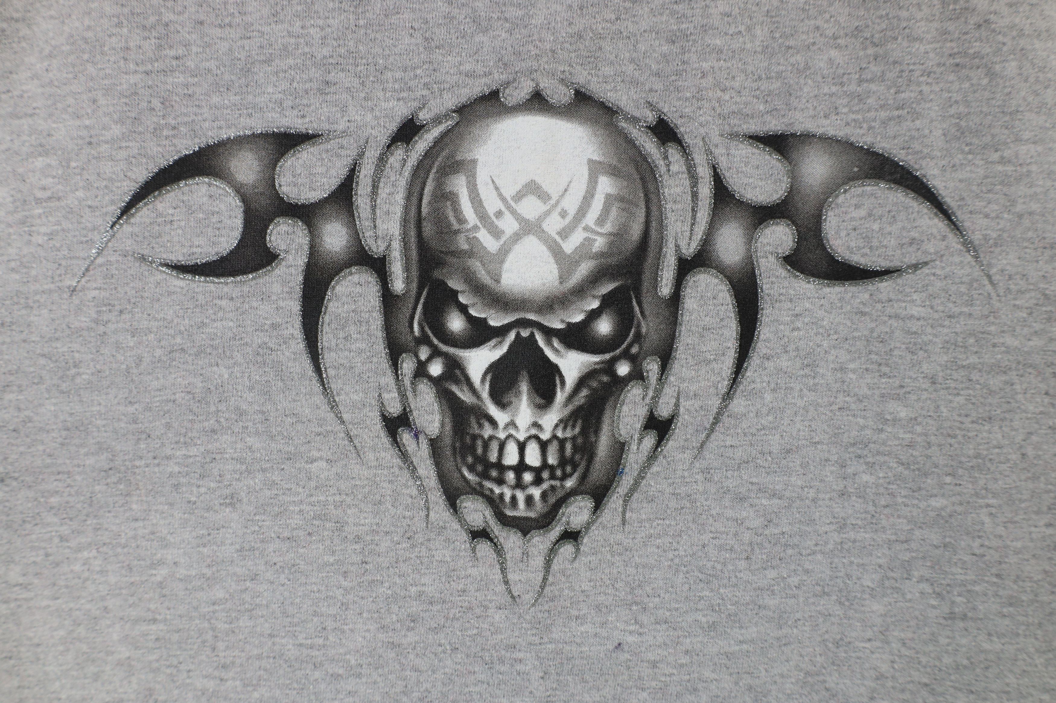 Vintage Vintage 90s Streetwear Tribal Skull Skeleton T-Shirt Gray Size US L / EU 52-54 / 3 - 4 Thumbnail