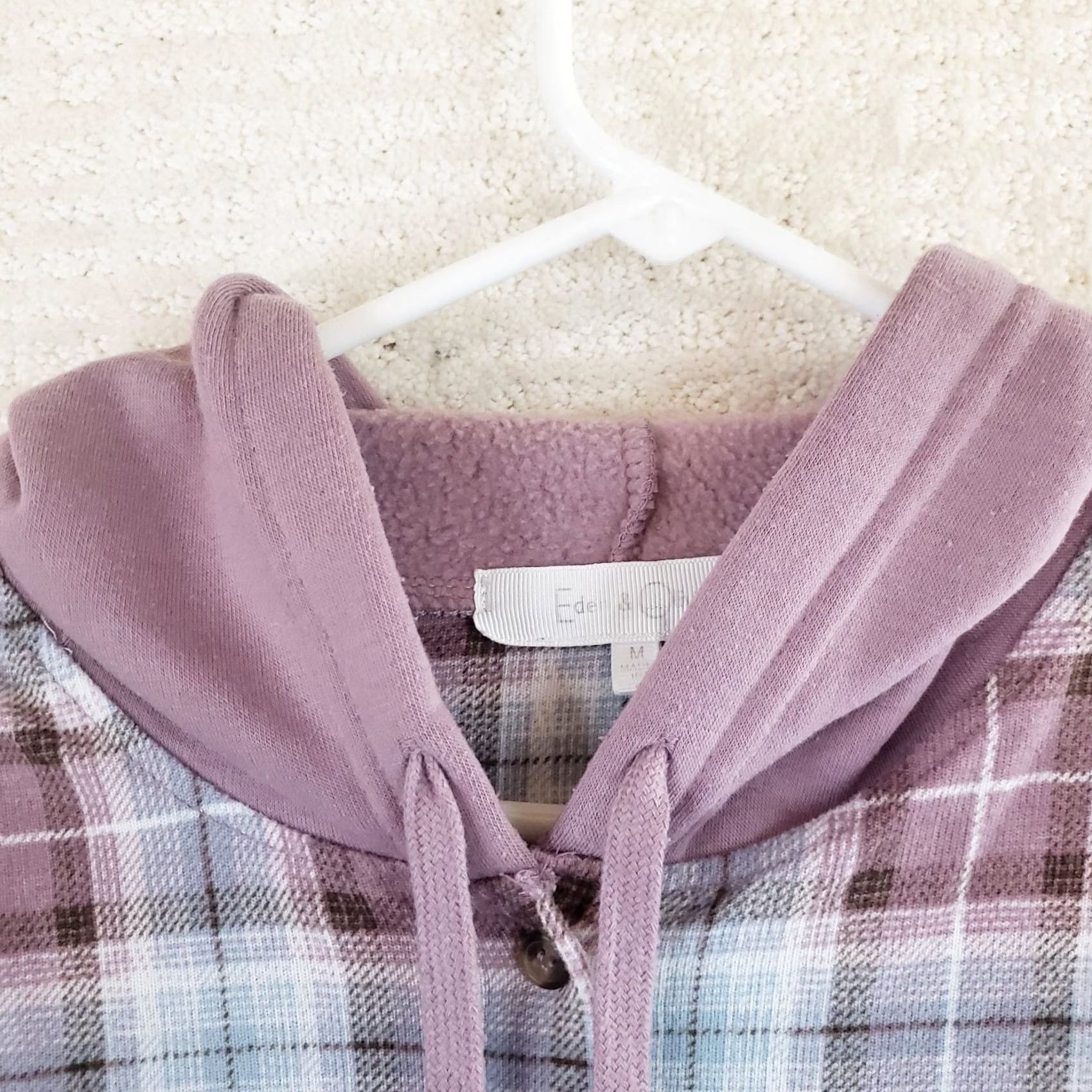 Vintage Eden & Olivia Women's M Pink Hooded Shirt Flannel Plaid Button Front Sherpa Lined Casual Size M / US 6-8 / IT 42-44 - 5 Thumbnail